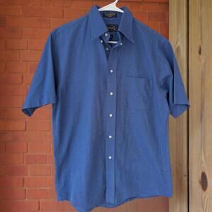 The Arrow Company Men M 15.5 Wrinkle Free Oxford Short Sleeve Shirt Denim Blue